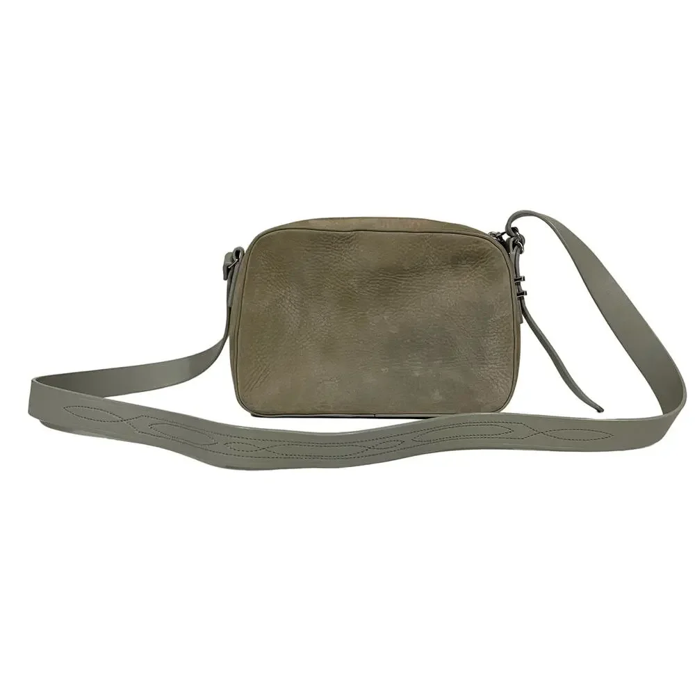All Saints Crossbody Purse Shoulder Camera Bag Leather Taupe Gray Stitching